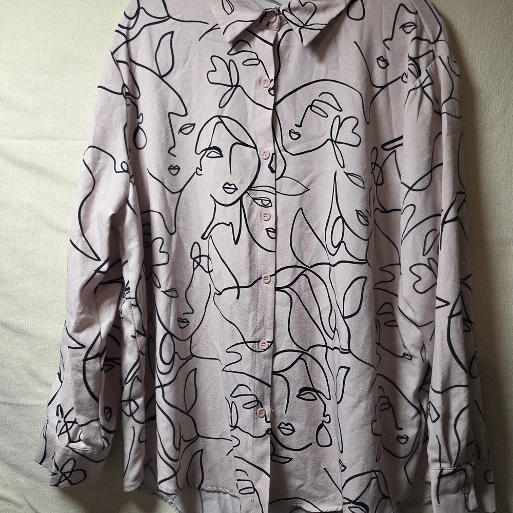 SHEIN Pink Abstract Face Print Blouse